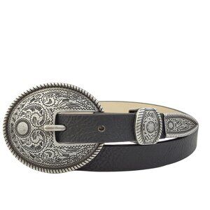 Vintage Dark Silver Western-Inspired Skinny Belt